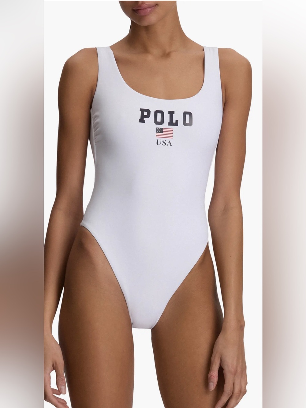 NWT🌷Polo by Ralph Lauren White Scoop-Neck USA One-Piece Swimsuit